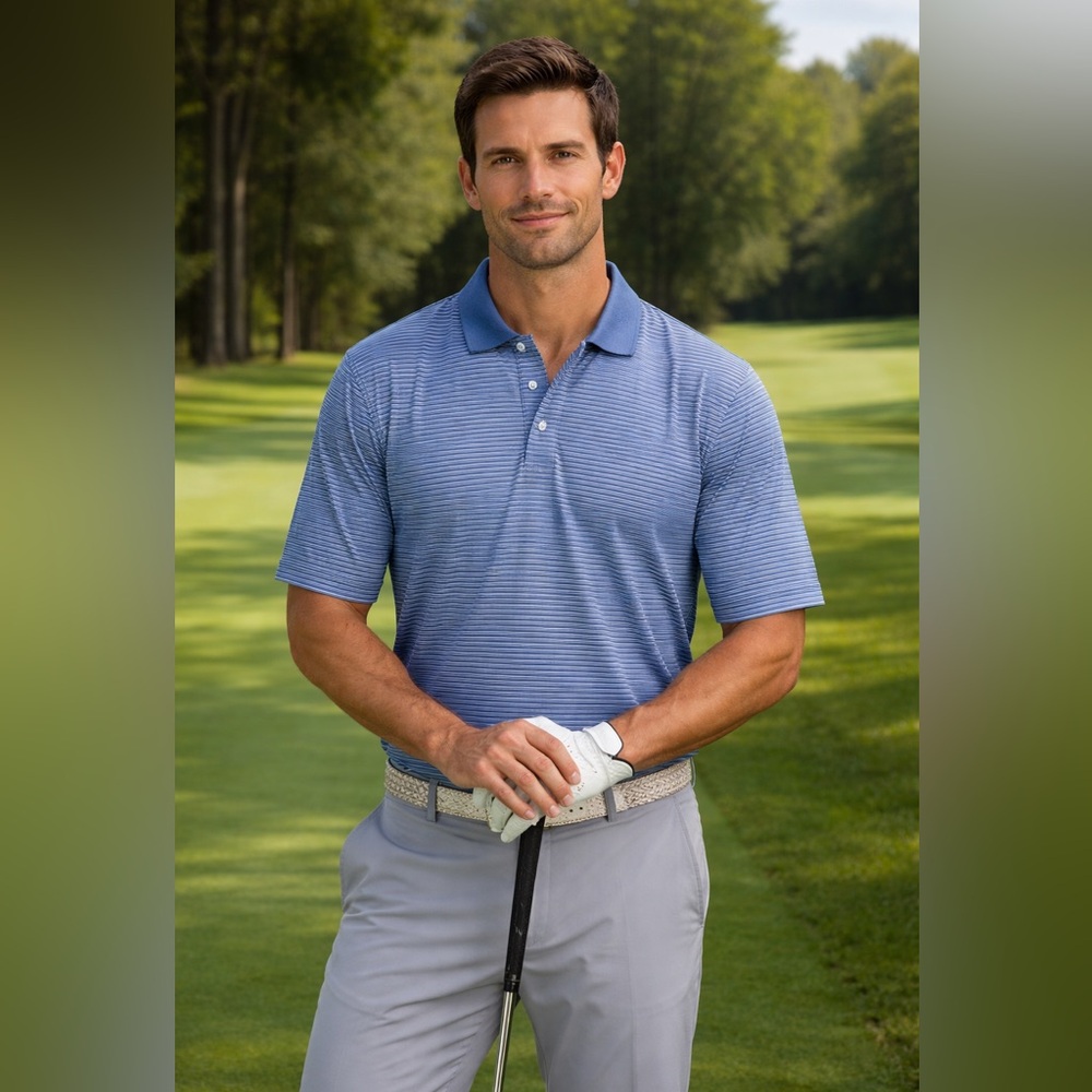 Bolle Golf Tech Blue Short Sleeve Polo Shirt Striped Mens Large  light Weight